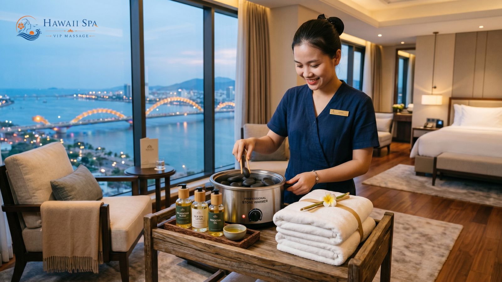 On demand premium hot stone massage service at a luxury hotel in Da Nang